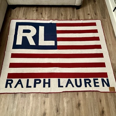 Manta Ralph Lauren 100% Algodón Tejido Diseño Bandera 54 x 72 Hecha en EE. UU. Años 80 Foto 1 de 4