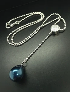 JEWELLERY HUNTING Y NECKLACE 925/- SILVER RHODIUM PLATED WITH MKP & CUBIC ZIRCONIA - Picture 1 of 3