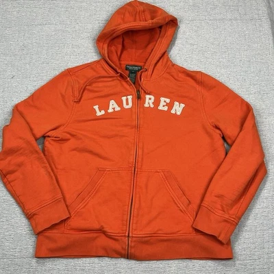 Ralph Lauren Sudadera con Capucha Unisex M Naranja Cremallera Completa Manga Larga Logo Bordado Foto 1 de 4