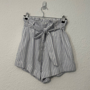 Abercrombie & Fitch Women's Blue White Striped Cuffed Paper Bag Shorts Size XS