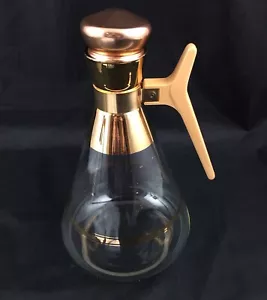 Caraffa caffettiera vintage Pyrex Imperatrice vetro righe oro rame coperchio sughero - Foto 1 di 7