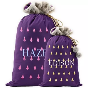 Saco de Papá Noel de Terciopelo Personalizado con Tema de Navidad en Púrpura Regalo Ideal para Niños - Imagen 1 de 7