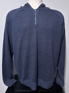 Felpa con cappuccio Peter Millar uomo XL Navy Holden quarto zip lana merino lino - Foto 1 di 14