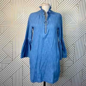 BLANKNYC Good Behavior Denim Chambray Zip Pull Bell Sleeve Dress Size XS - Picture 1 of 10