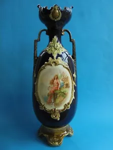 LARGE ART NOUVEAU MAJOLICA VASE Wm SCHILLER - Picture 1 of 10