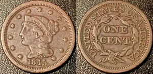 Etats-Unis - 1 braided hair cent 1845 !! KM#67 - Imagen 1 de 1