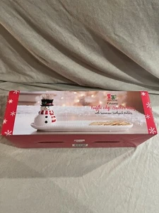 Vassoio cracker bordo riffle ceramica Dei con supporto stuzzicadenti pupazzo di neve - Foto 1 di 4