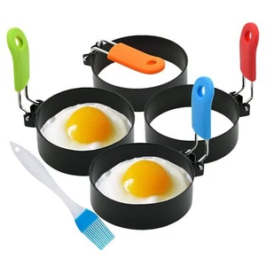 4 Pcs Stainless Steel Eggs Maker Non Stick Round Egg Cooker with Oil Brush - Picture 1 of 7