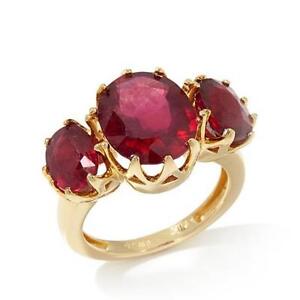 Rarities Carol Brodie Oval Ruby 3-stone Prong-set Vermeil Ring Size 7 HSN $259