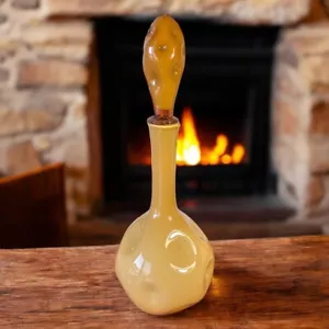 MCM/Italian Empoli/Butterscotch Cased Dimple Pinched Glass Liquor Decanter - Picture 1 of 23
