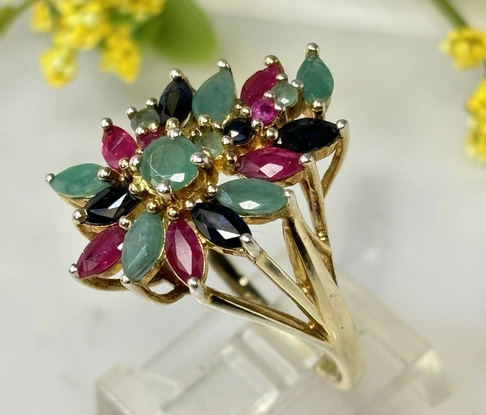 Anillo De Colección Plata Esterlina 925 Oro Vermeil Stauer Zafiro Rubí Jadeíta Talla 8.5 Foto 1 de 4
