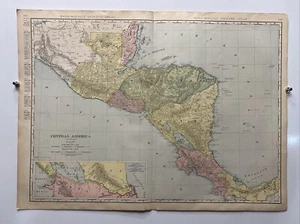 Large Format 1905 COLOR Rand - McNally Map Atlas Page 282&283 Central America - Picture 1 of 21