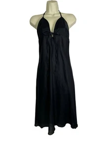 United Colors Of Benetton Babydoll Dress Womens XS Black 100% Linen - Picture 1 of 8
