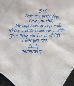 PERSONALISED WEDDING KEEPSAKE HANDKERCHIEF HANKIE FATHER OF THE BRIDE - TO DAD  - Picture 1 of 1