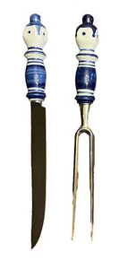 Vtg Set Bjorn Wiinblad Rosenthal Blue White Carving Fork Knife Ceramic Stainless - Picture 1 of 12
