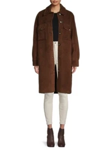 Rebecca Minkoff Harper Teddy Plush Faux Fur Wool Long Shacket Coat Womens size L - Picture 1 of 9