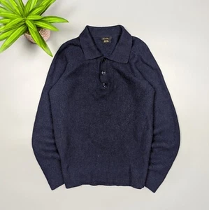 MASSIMO DUTTI Men's Wool Dark Blue Long Sleeve Sweater 1/4 Button Closure Sz M/L - Picture 1 of 17