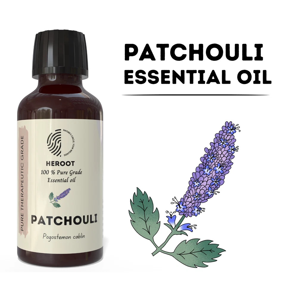 HEROOT Patchouli Oil - Natural Essential Oil for Calming, Skin Nourishment & Mood Boost