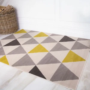 Alfombras enrejado amarillo gris ocre moderno pequeño extra grande piso grande baratas - Imagen 1 de 12