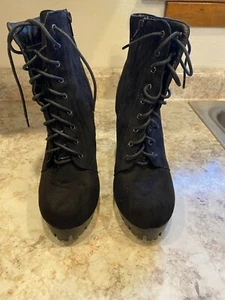 NEW Wil Diva boots 10 black faux leather women zipper lace up Platform - Picture 1 of 8