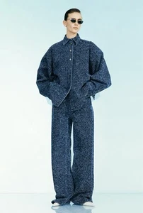 H&M STUDIO S/S 2025 OVERSIZED BOUCLÉ DENIM JACKET Sz S Bnwt - Picture 1 of 10