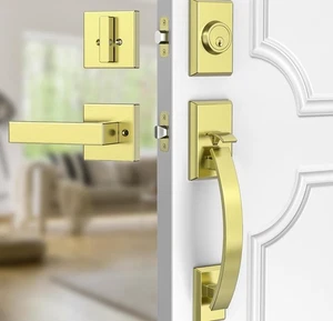 NEU Haustürschloss Set, Gold Haustürgriff & Riegel Messing gebeizt Türschloss - Bild 1 von 9