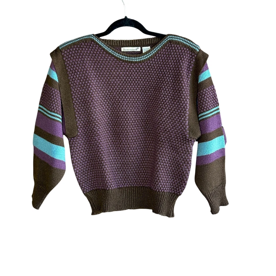 Suéter Vintage Años 90 Jason Maxwell Púrpura Marrón Palomitas Tejido Mangas a Rayas  Foto 1 de 4