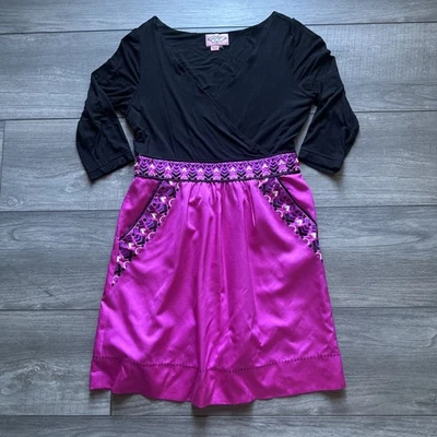 Phoebe Couture Women Black Pink Cocktail Dress Embroidery Pockets Size XL - Image 1 of 4
