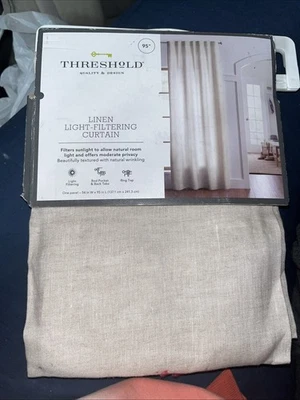 Brand New Threshold Linen Light-Filtering Curtain Panel. 54 In W 95 In Long - Image 1 of 2
