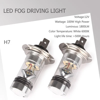 H7 6000K 100W LED 20-SMD Projector Fog Driving DRL Light Bulbs HID White po - Image 1 of 4