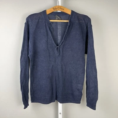 J. Suéter Crew Azul Marino 100% Lino Para Mujer XS Tejido Abierto Pullover Costero Foto 1 de 4