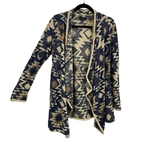 Cárdigan Lucky Brand Southwestern Talla Pequeña Cortina Abierta Azteca Tribal Azul Boucle - Imagen 1 de 13