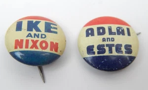 8F Ike vs Adlai Campaign Pinback Buttons Pair 1950's - Picture 1 of 2