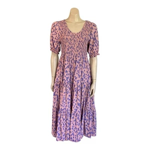Mister Zimi Josie Midi Dress Sz 12 Shirred Bodice Short Sleeve Pockets Pink Spot - Picture 1 of 12