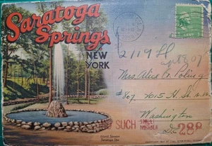 Saratoga Springs New York NY City Views 1930s Linen Souvenir Folder Postcard - Picture 1 of 3