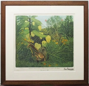 Litografia Henri Rousseau "Tigre in una tempesta tropicale" ed.297/300 con cornice firmata - Foto 1 di 10