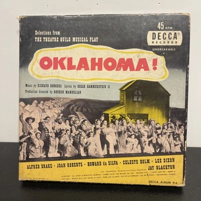 Oklahoma 45 RPM DECCA 6 Record Set Album Book 9-6 W/ Metal Insert Adapters -1949 - Image 1 of 4