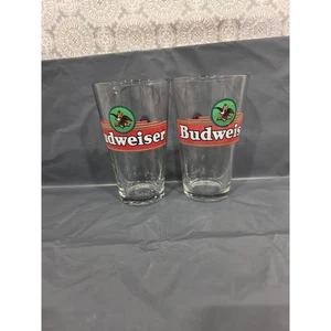 Budweiser Bicchieri Birra Clydesdale Pinta Barware Set di 2 Arredamento Vintage - Foto 1 di 5