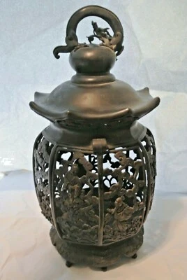 ANTIQUE 16" CHINESE BRONZE PAGODA LANTERN CENSER 8 IMMORTALS DRAGON CLOUDS LOTUS - Image 1 of 4