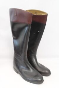 AIGLE Black Brown Tall Riding Equestrain Pull On Boots 6 / 39 MADE IN FRANCE S28