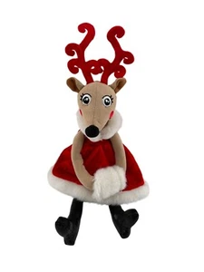 Reindeer Plush Doll With Red Dress & Antlers Chocolate Christmas Stuffed Animal - Picture 1 of 9