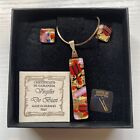 De Biasi&#160;Murano Glass 925 Necklace Pendant and Earring Set Gold Red Italy F5