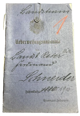 WWI Original Imperial German Military Pass SCHNEIDER 1915 Argone Champagne - Image 1 of 4