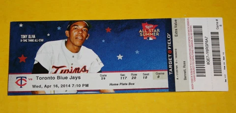Minnesota Twins Ticket Stub | April 16 17 2014 | Jose Bautista Brian Dozier HR Cover