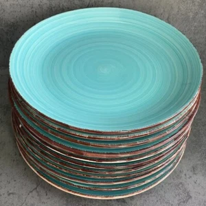 13 Stck. Brandneu Royal Norfolk Essteller Türkis Blau Wirbel Steinzeug 10,5" - Bild 1 von 5