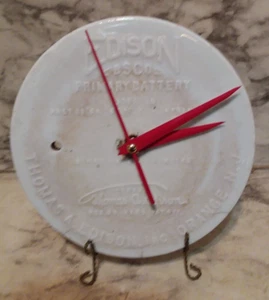 Vntg THOMAS EDISON BSCO Porcelain Battery Cover Lid Battery Op CLOCK Orange NJ - Picture 1 of 5