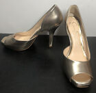 Jessica Simpson Women's Gold 8.5 M Faux Leather Heels Open Toe Stiletto￼ Shoes