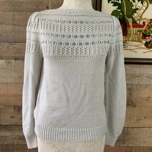 Vintage 70er 80er R & K Petite Romantic Puff Shoulder Pointelle Knit Small - Bild 1 von 9