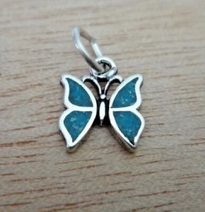Dije de plata esterlina con incrustaciones de piedra azul pequeña de 8x10 mm - Imagen 1 de 3