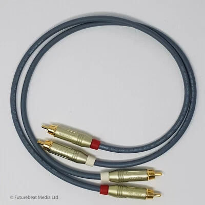 Van Damme Pro Grade Gold RCA Phono Cables Silver Plated Pure OFC Pairs Grey 1m - Image 1 of 4